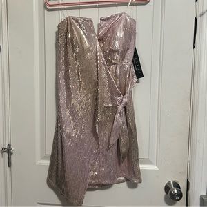 Strapless sequin mini dress light purple